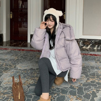 年冬季韩版立领连帽棉服女短款新款宽松加厚保暖面包服外套 S（推荐75-105斤） 暗紫色