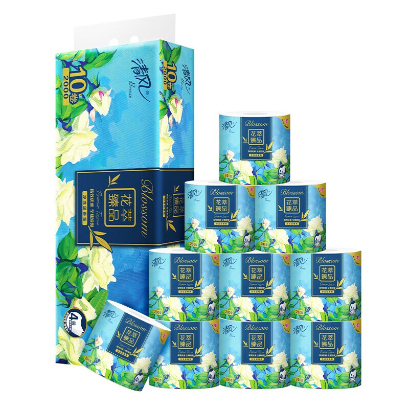 清风 花萃卷纸4层200克10卷 有芯卷筒纸厕纸
