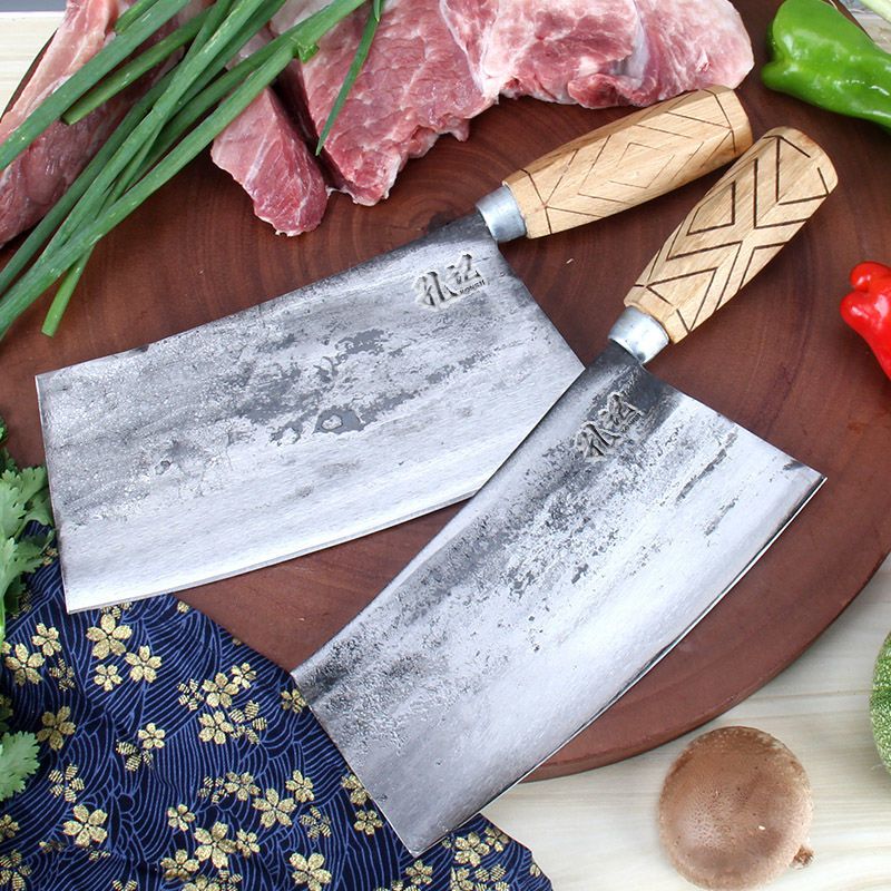 手工锻打刀夹钢老式铁菜刀骨切肉切片厨师家用菜刀厨房刀具锰钢厨师刀