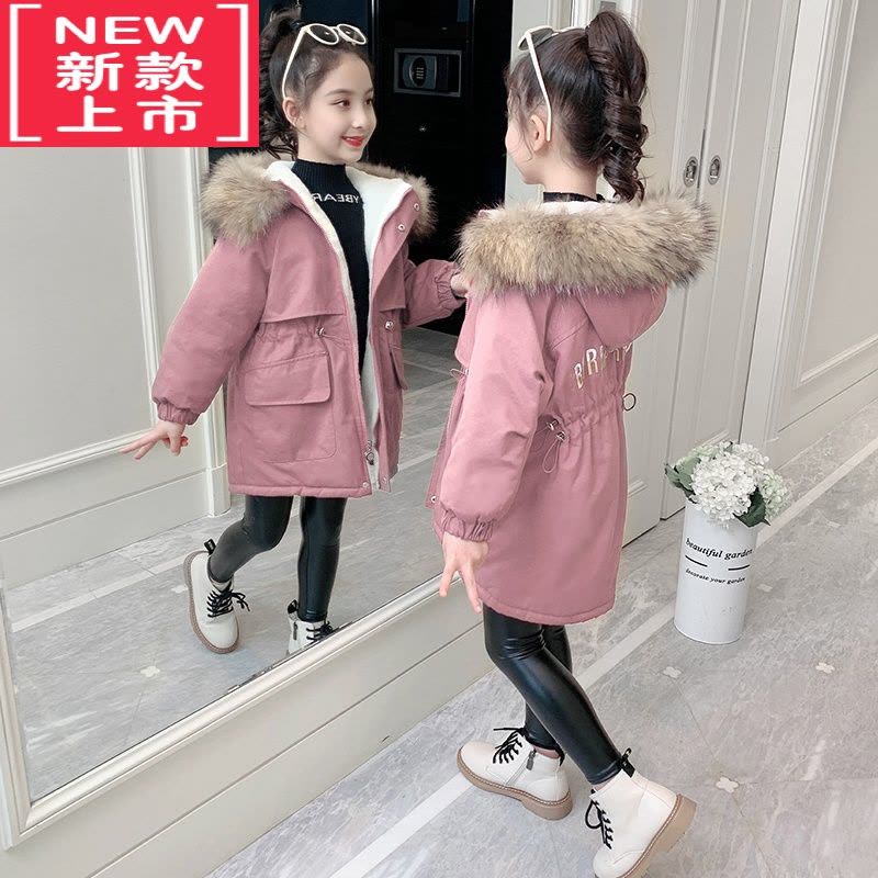 可莉允女童加绒外套冬季儿童洋气棉衣棉袄加厚毛领派克服中长款冬装棉服图片