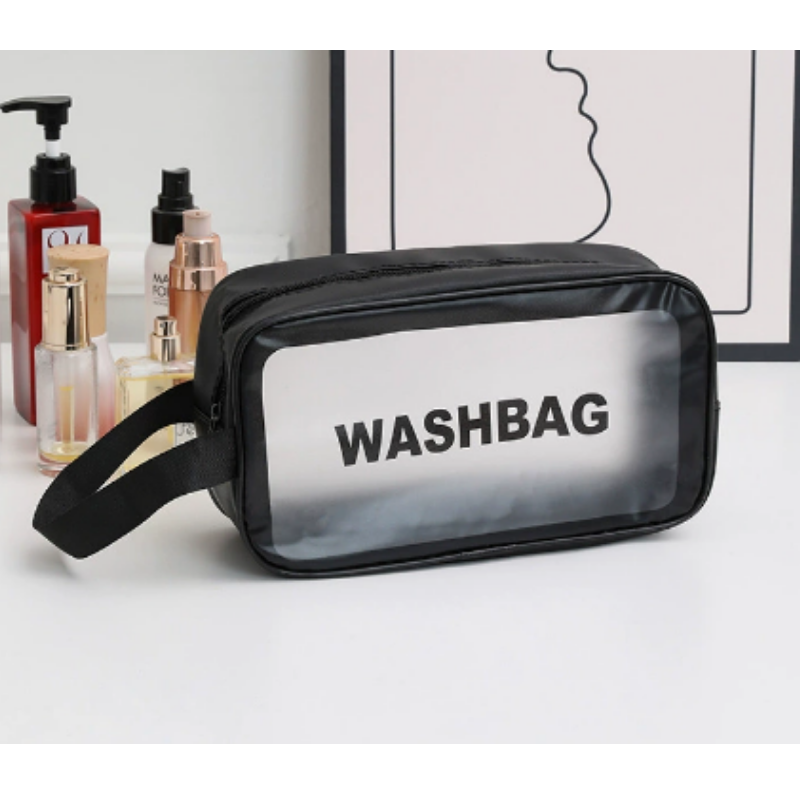 册宣 干湿分离游泳包pu防水化妆包便携大容量透明洗漱包 单层中号-透明