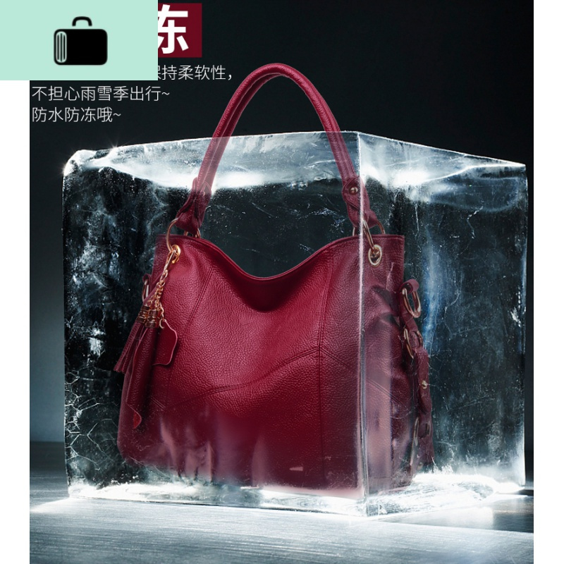 牛皮女包单肩大包包2019新款大容量中老年妈妈时尚皮手提斜挎包NEW LAKE女斜挎包
