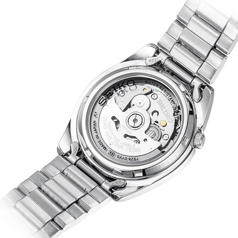 精工(SEIKO)手表 5号系列自动机械表日本原装商务休闲防水双历男士时尚腕表黑盘钢带 SNKL45J1