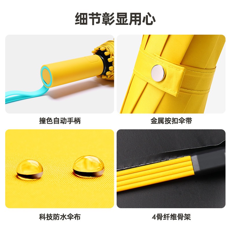 米奇喵72骨加大撞色自动伞黑胶防晒遮太阳伞男女晴雨两用三折叠72骨深海蓝高清大图