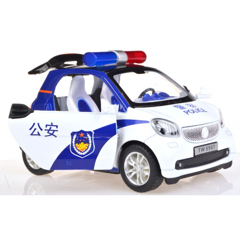 合金警车模型仿真小汽车声光回力可开儿童玩具六轮斯玛特警车黑色