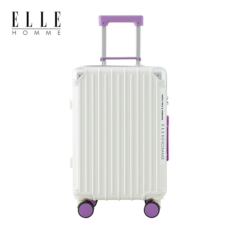 ELLE HOMME EH2530209 减震刹车轮防撞包角行李箱 20寸白紫色