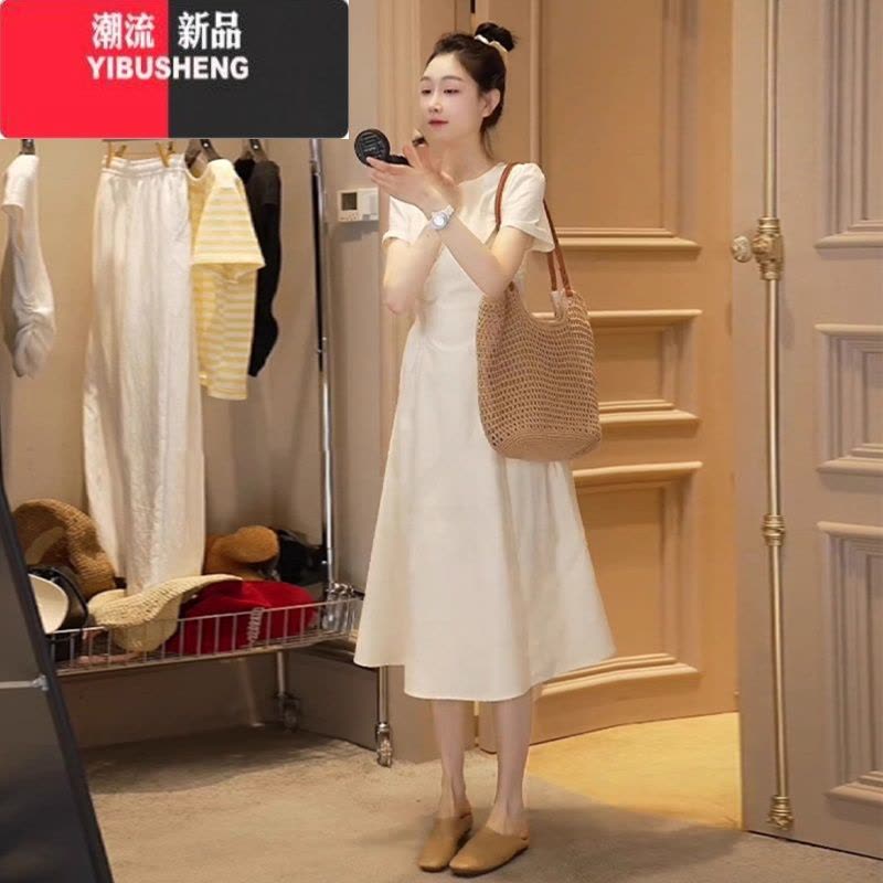 YIBUSHENG法式小个子白色连衣裙女季2024新款高级感气质收腰显瘦a字长裙图片