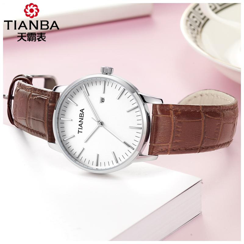 天霸(TIANBA)名仕系列男士手表简约时尚商务休闲皮带情侣手表 石英表 男TM3037.02PC 皮带白盘