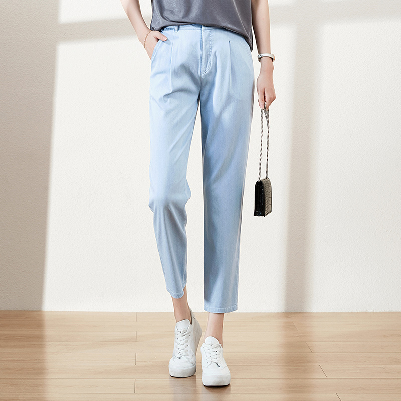 逸阳天丝九分牛仔裤女宽松2020夏季薄款高腰直筒显瘦冰丝哈伦3976