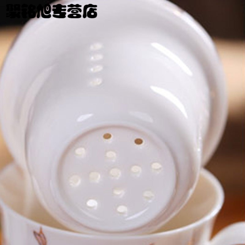 茶杯陶瓷过滤杯带盖泡茶杯子办公室茶具大水杯家用青花瓷杯生活日用家居器皿水具水杯创意简约玻陶瓷杯