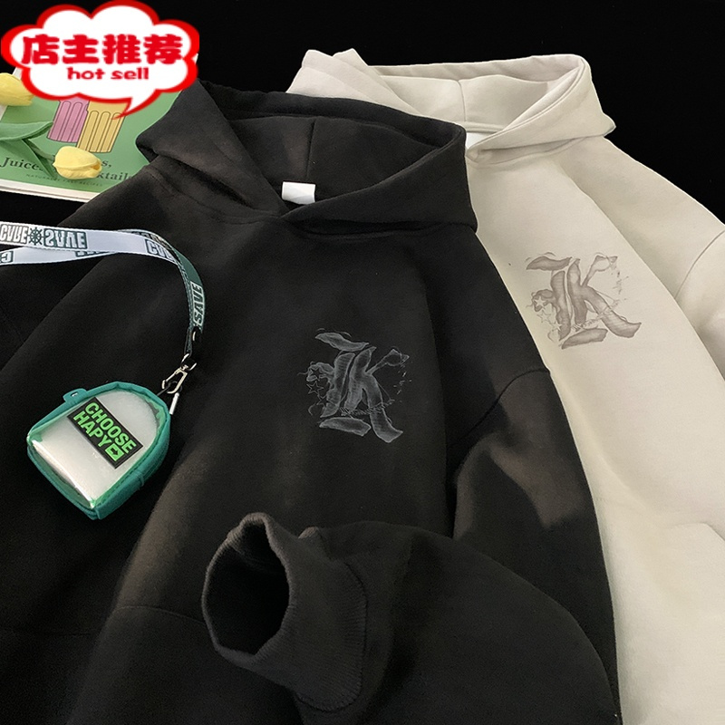 SHANCHAO卫衣男2023秋季美式复古连帽外套高级感设计感痞帅潮牌上衣服