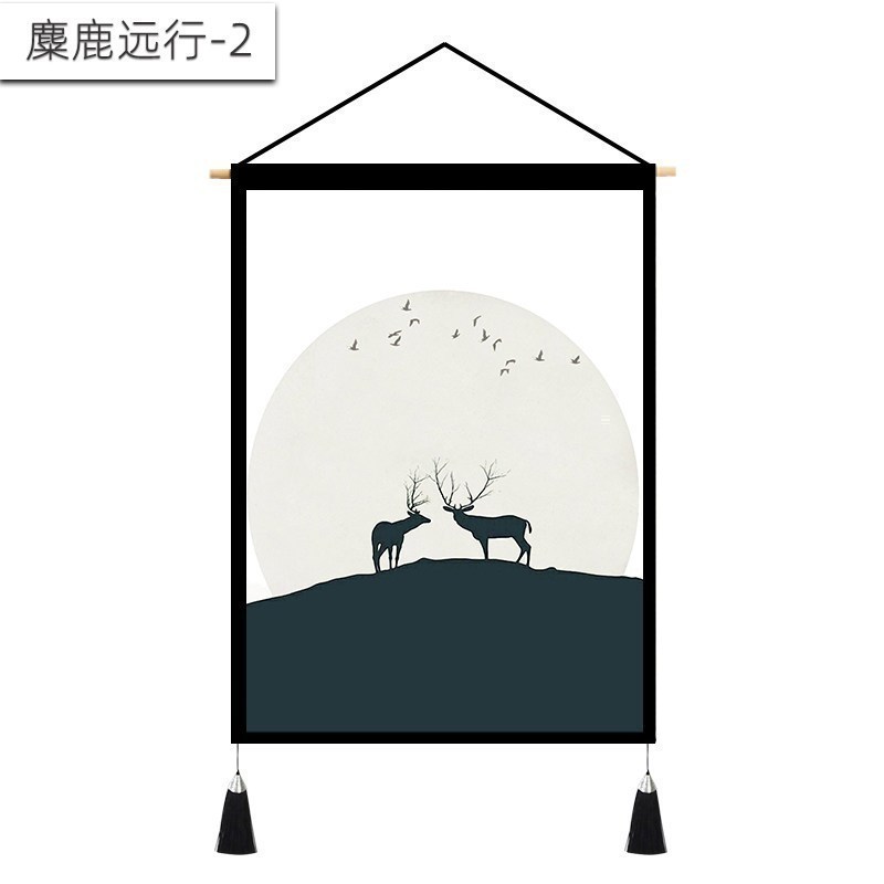 北欧挂画布艺墙布挂布背景布挂毯三联装饰画 客厅卧室房间床头 麋鹿远行-2 （麻）宽45cm*高65cm