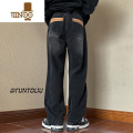 YANXU水洗牛仔裤男款夏季百搭宽松直筒阔腿裤子美式vibe高街潮松阔子裤