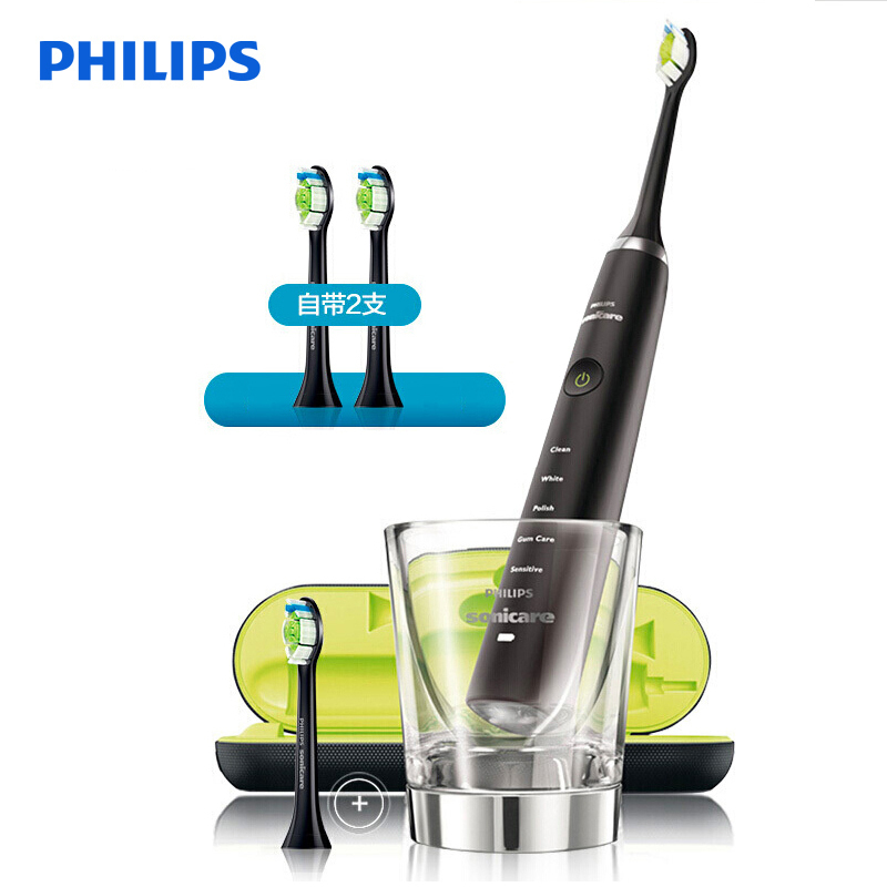 飞利浦(Philips)电动牙刷成人声波震动式 男女充电式钻石亮白型牙刷31000次/分钟 5大模式神秘黑钻HX9352高清大图