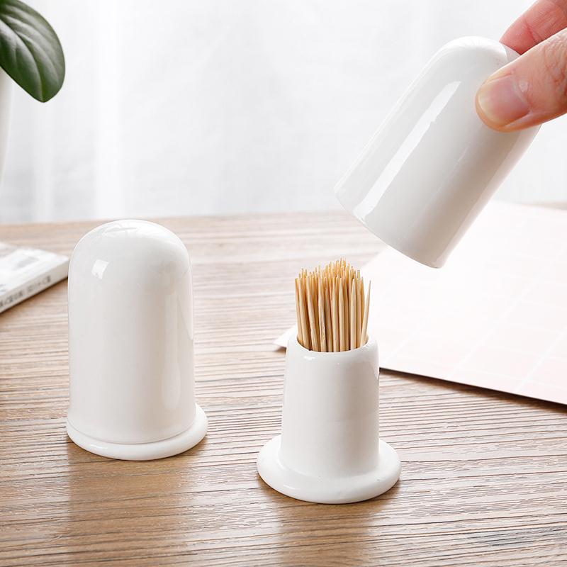 平头牙签筒2个牙签筒陶瓷纯白创意时尚牙签桶牙签盒牙签瓶牙签罐