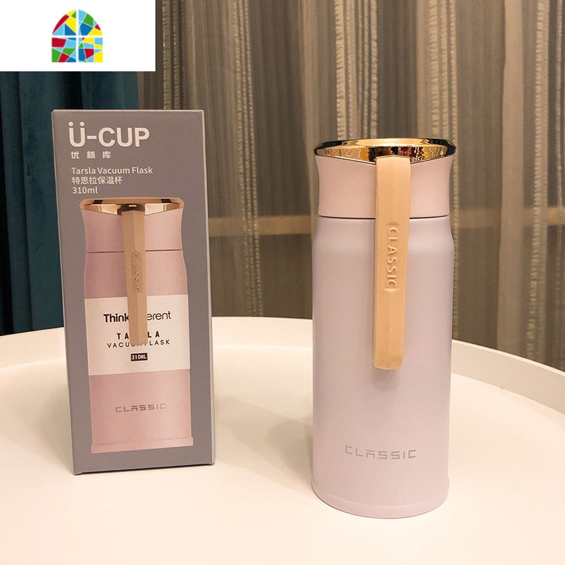 保温杯女士便携创意个性潮流大容量水杯韩版ins简约学生小巧可爱 FENGHOU 浅粉特思拉保温杯450ml送杯刷