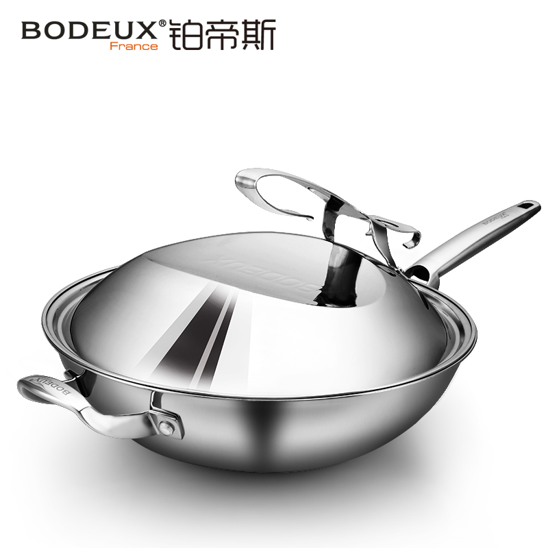铂帝斯BODEUX 赛铂 304不锈钢炒锅无涂层少油烟煤气电磁炉通用32cm