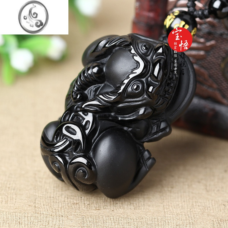 jimi黑曜石貔貅吊坠男女款项链项坠情侣霸王皮丘貔犰挂件玉石挂坠