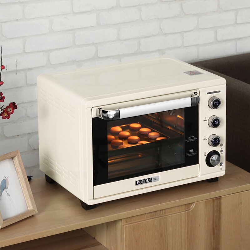 柏翠petruspe5040家用电烤箱电子式多功能热风转叉精准控温米白色