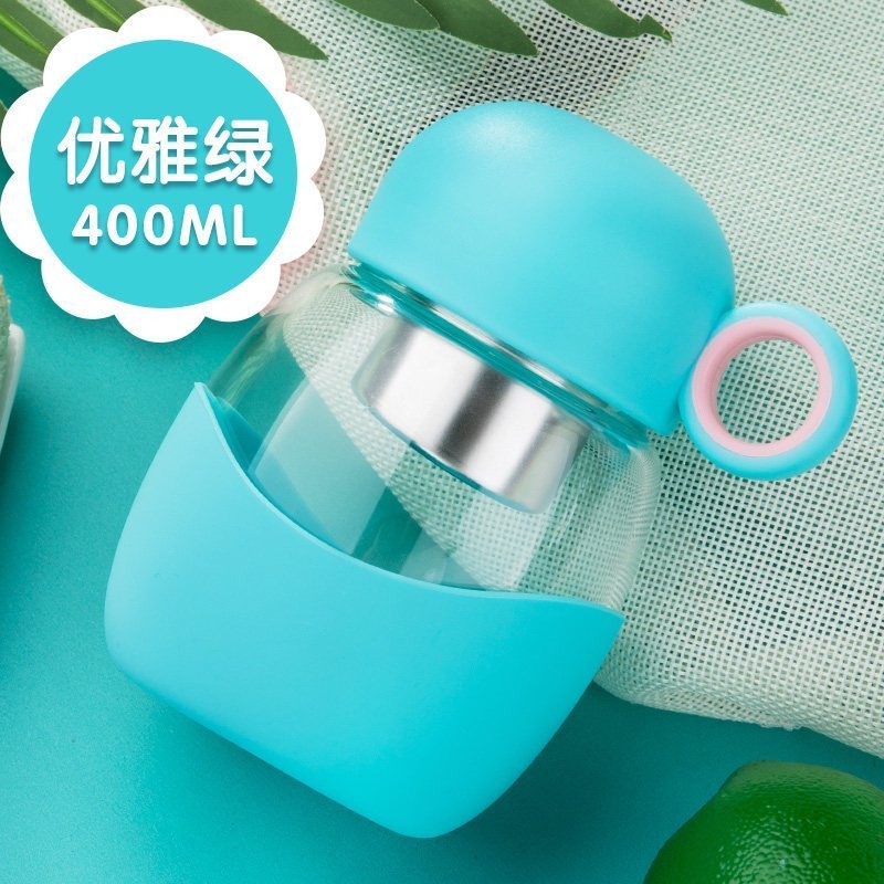 玻璃杯女学生韩版水杯便携清新小仙女随手杯子超萌 优雅绿400ml