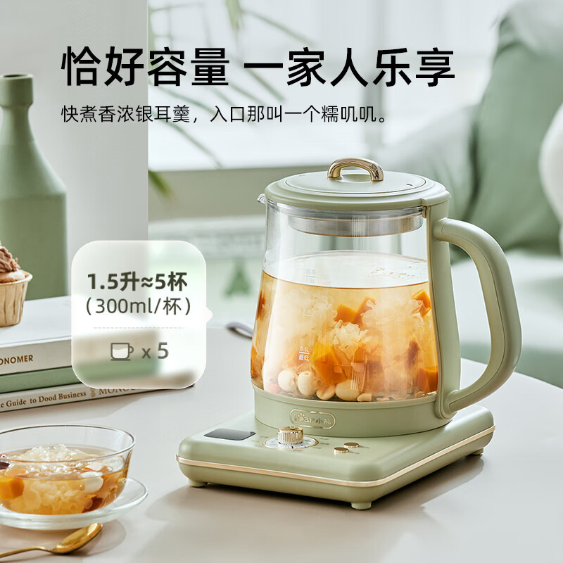 小熊 养生壶烧水壶 燕窝炖盅煮茶壶全自动变频调温花茶壶燕窝保温水壶1.5L YSH-D15U2带玻璃炖盅