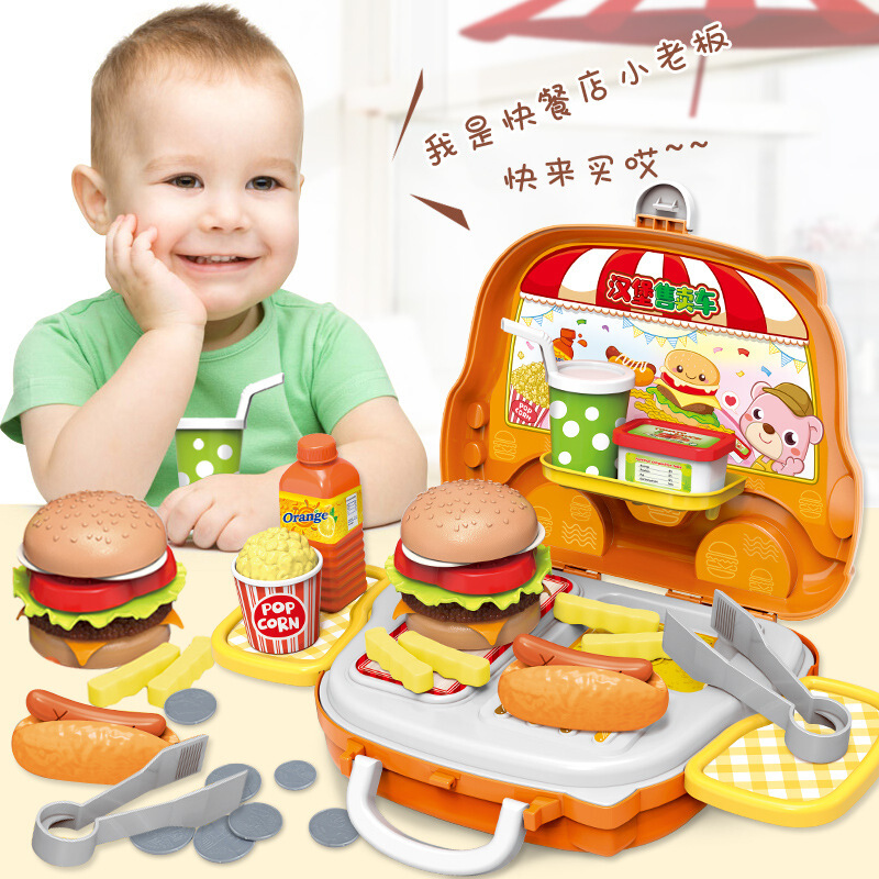 儿童厨房做饭餐具切切乐梳妆台工具过家家手提箱医生玩具套装 [602-可可快餐车]高清大图