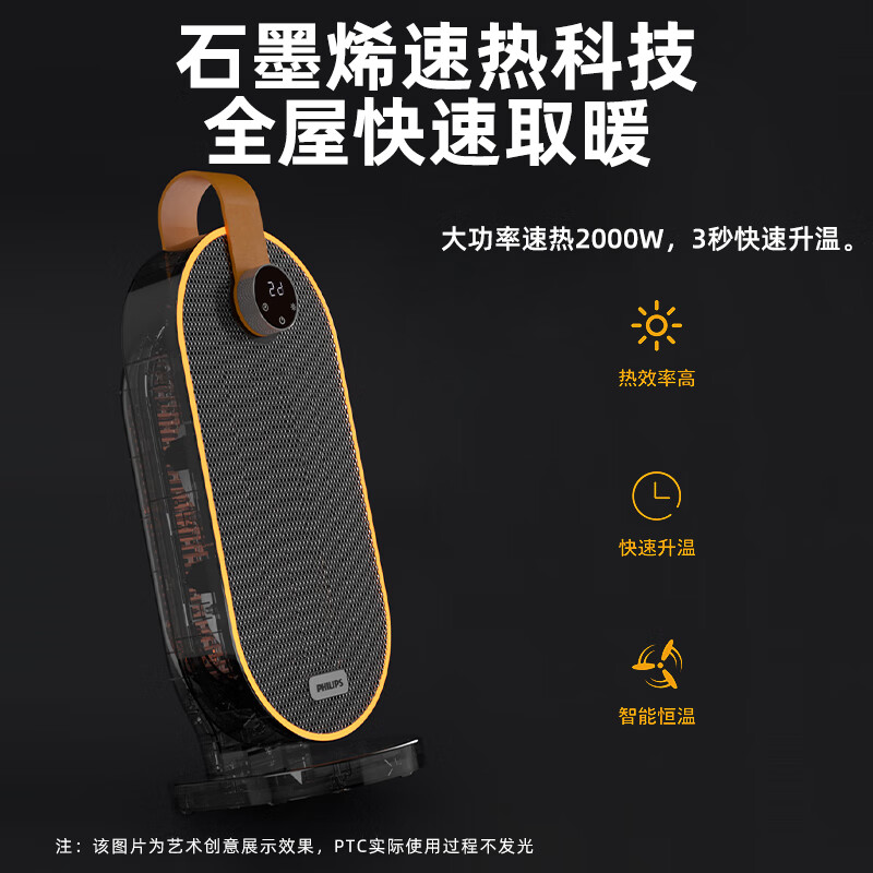 飞利浦(PHILIPS)取暖器家用暖风机石墨烯电暖气办公室浴室卧室多档速热节能遥控定时桌面台式 AHR2244FD