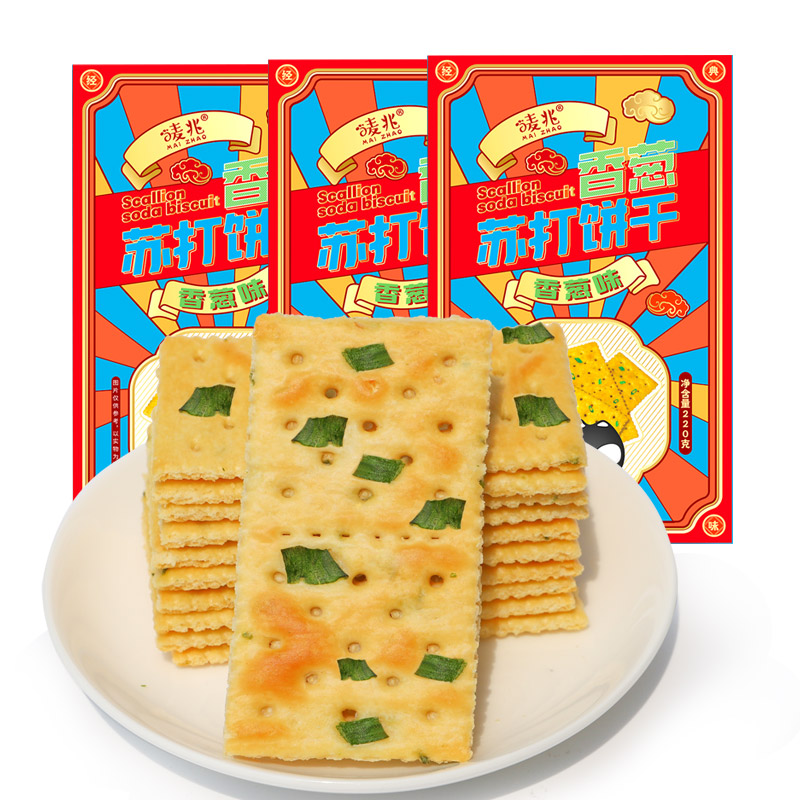 唛兆香葱苏打饼干整箱 葱香咸味梳打饼小零食小吃彩盒装高清大图
