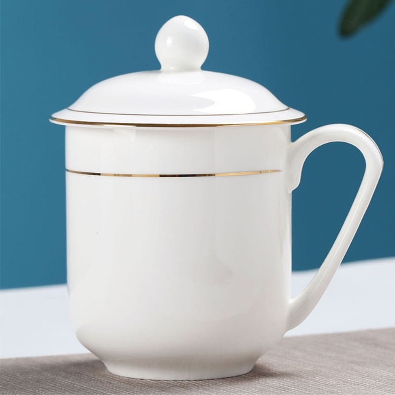 玉碟茶杯骨瓷带盖家用骨瓷杯子
