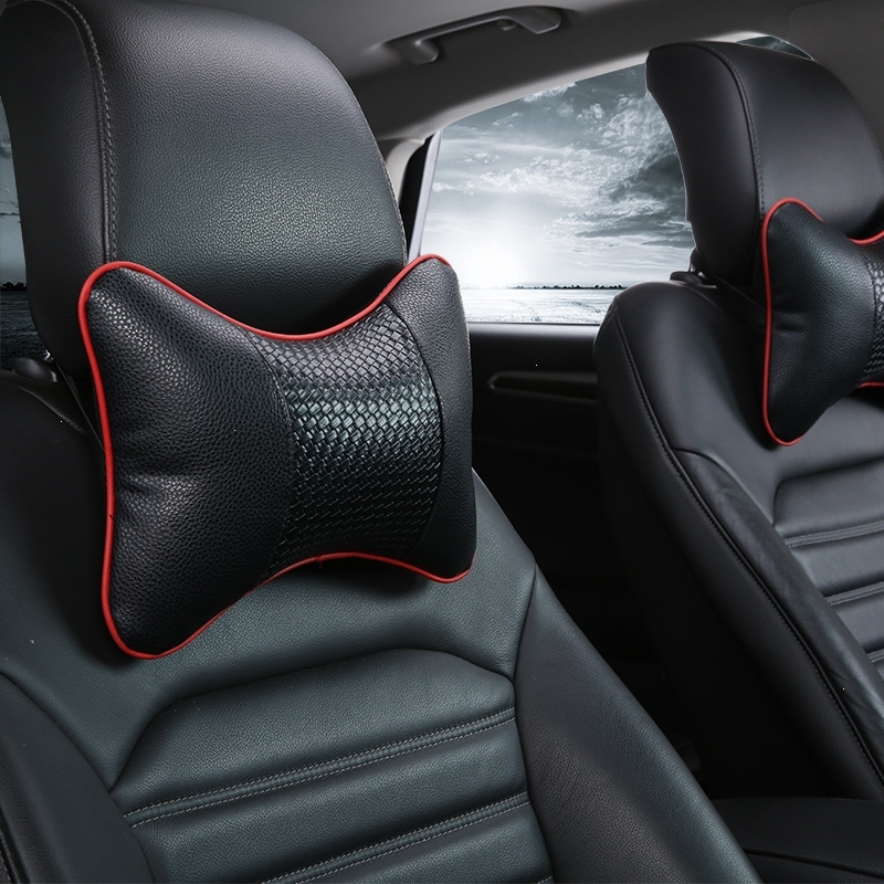 菲亚特菲翔菲跃观致35别克昂科威四季汽车头枕护颈枕皮 仿竹编米色四