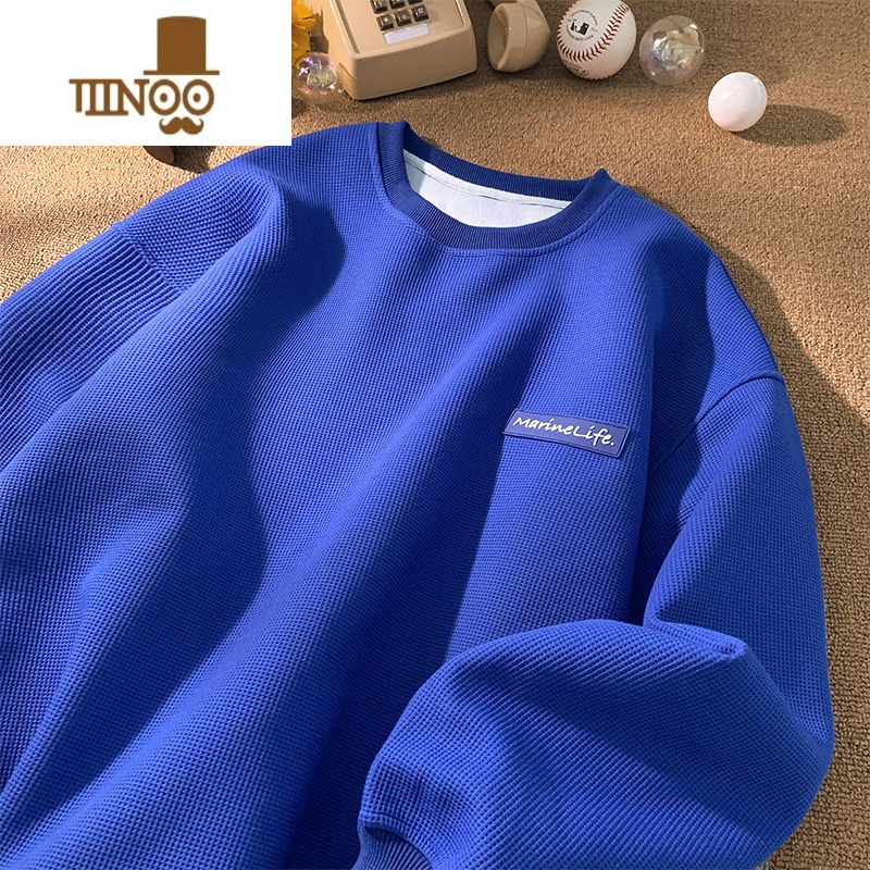 YANXU华夫格加绒卫衣男款潮ins秋季宽松大码oversize外套上衣 克莱因蓝(常规)BTL-Y90 XL