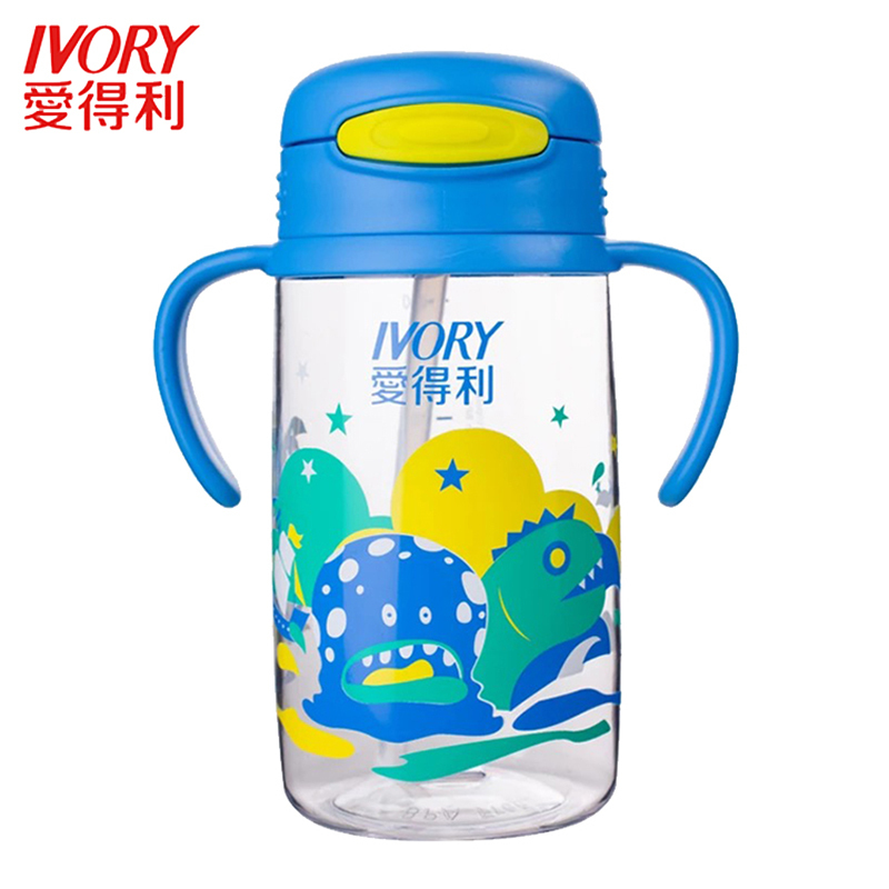 爱得利(IVORY)Tritan特丽透手柄吸管杯水杯400mL 蓝色