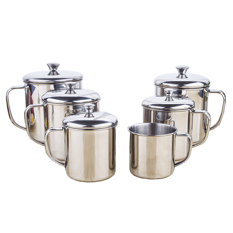 顺心优 304不锈钢水杯 口杯 手柄办公室茶杯 9cm450ml带盖/个高清大图