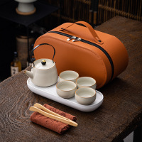 千里谷KLG-CJ05陶瓷功夫茶器一壶四杯带茶盘（含茶夹、茶巾）（计价单位：套）米黄