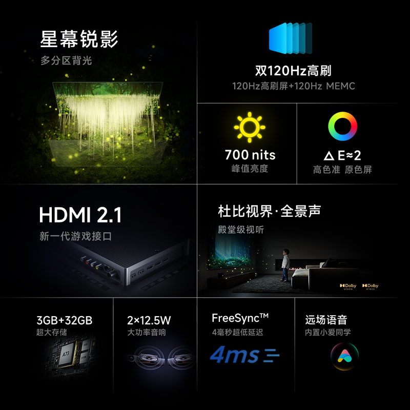 小米电视ES Pro 55英寸全面屏多分区背光双120Hz高刷声控平板电视高清大图