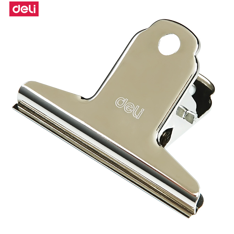 得力(deli)9533山形票据夹76mm不锈钢夹子3#铁夹子书夹文件夹子办公