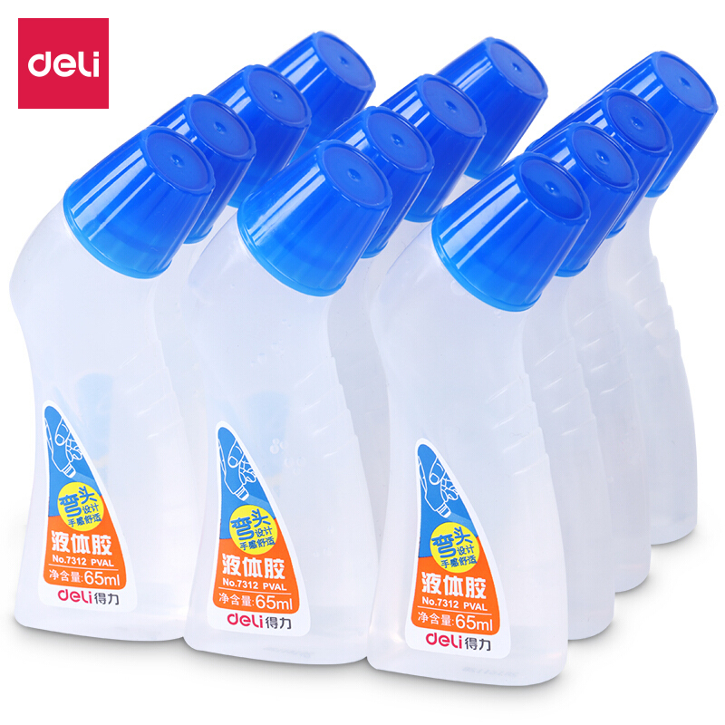 得力(deli) 7312 胶带/胶水/胶棒高粘度弯头液体胶水65ml 办公用品 蓝色 12只装