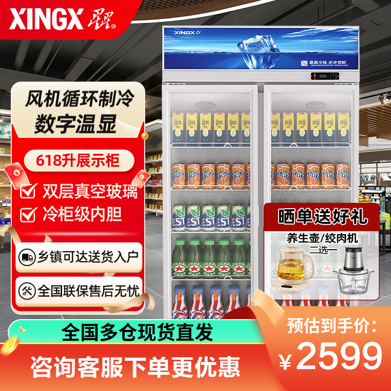星星（XINGX）商用风直冷双门立式冷藏展示柜超市用饮料柜保鲜冰柜 LSC-618Y