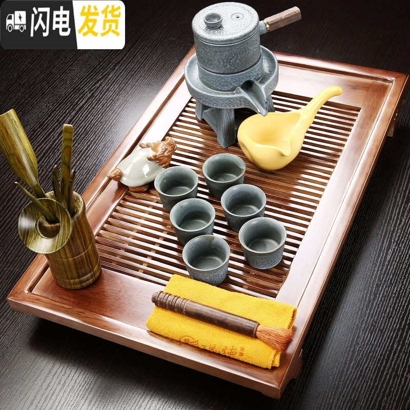 三维工匠紫砂功夫茶具套装家用茶杯简约家用实木小茶盘抽屉式茶台整套 典藏白瓷卓易 18件