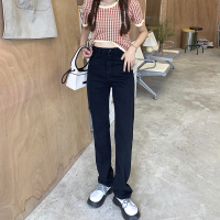 初恋studio黑色高腰显瘦牛仔裤女夏季2021新款直筒拖地裤百搭裤子 黑色 S