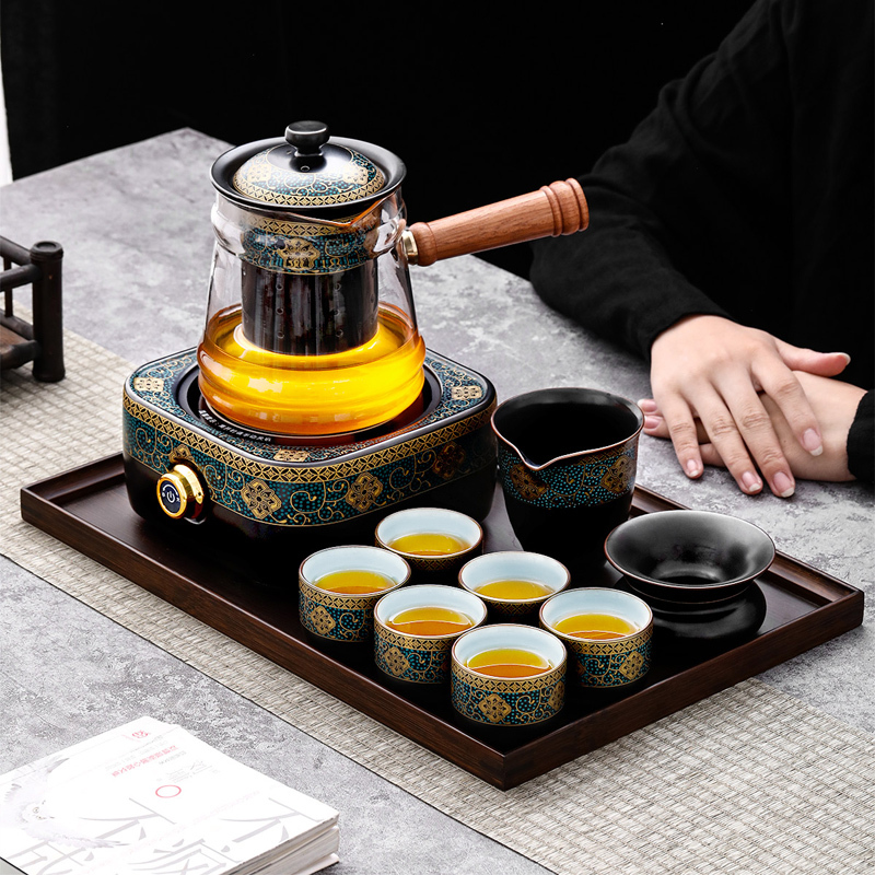 領藝 古韵玻璃煮茶器电陶炉陶瓷茶具套装家用办公煮茶壶养生普洱黑茶蒸茶器电陶炉