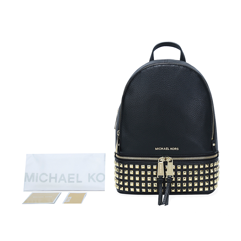 Michael Kors/迈克科尔斯女士RHEAZIP系列牛皮休闲双肩背包30S5GEZB5L黑色001高端女士双肩包 