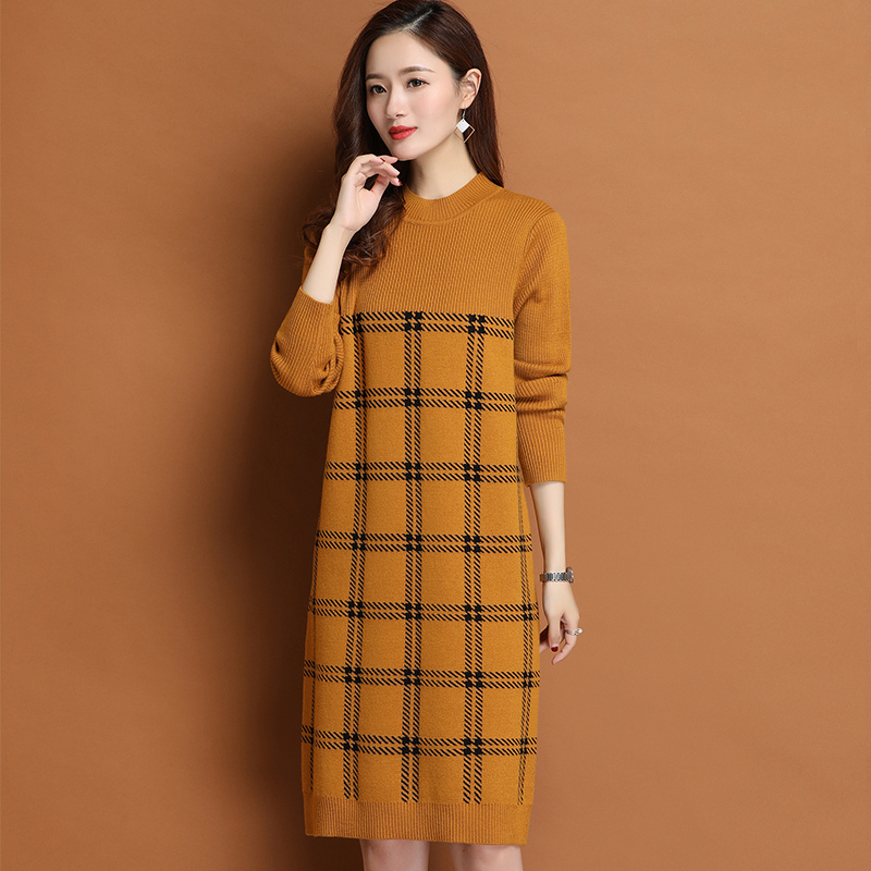 秋冬新款羊绒连衣裙针织打底衫纯羊毛衫女圆领配大衣秋冬装纯羊毛衣