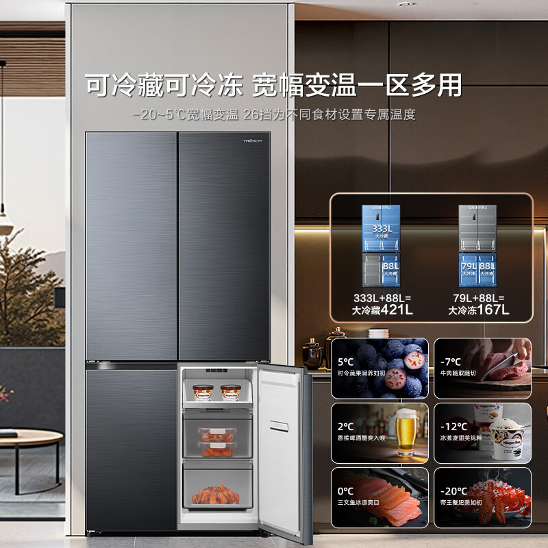 海信TR-503U6CZKQD 璀璨世界杯定制冰箱真空头等舱503冰箱超薄零嵌入式十字门四开门一级能效高清大图