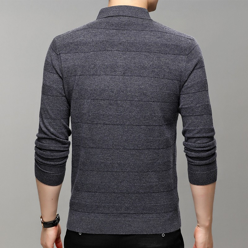 恒源祥100羊毛衫男厚翻领男士毛衣宽松大码中年男装纯羊毛线体恤男