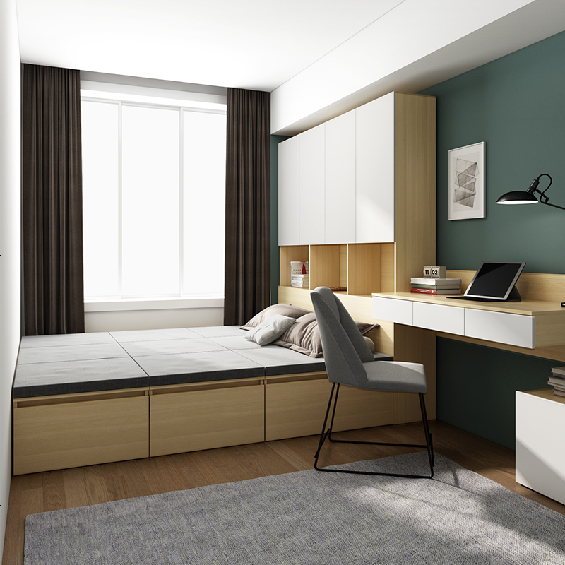 现代简约榻榻米床衣柜一体定做塌塌米床柜小房间榻榻米床魔方家具
