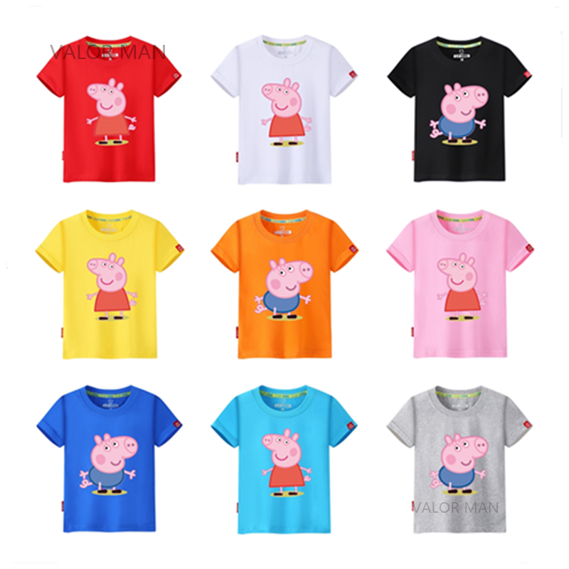 粉红猪小妹佩佩猪儿童夏天纯棉短袖t恤小猪佩琪佩奇女孩卡通衣服白色