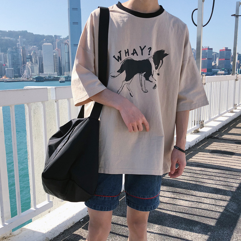 2018新款夏款男士短袖T恤男生韩版时尚百搭港风圆领半袖打底衫男