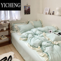 YICHENG韩版泡泡纱水洗棉四件套公主风被套床单非床单床上用品4