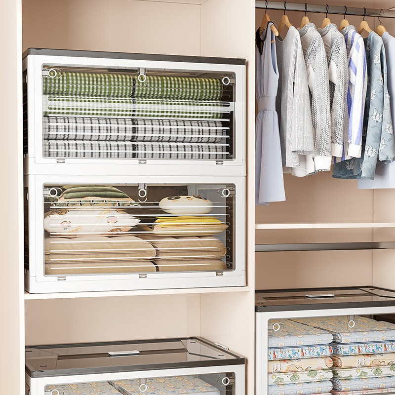 华普思升级款收纳箱五开门家用衣服整理箱玩具杂物收纳盒透明书本储物箱黄色大号88L五层高清大图